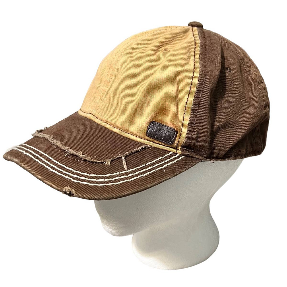 Vintage LEE Adjustable Baseball Cap Hat Distressed 2-Toned Brown Strap Back